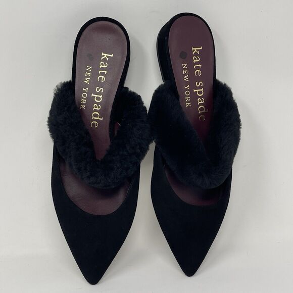 Kate Spade Marielle 2 Furry Mules Flats Womens 8.5 B Black Pointed Toe Shoes - Picture 9 of 15